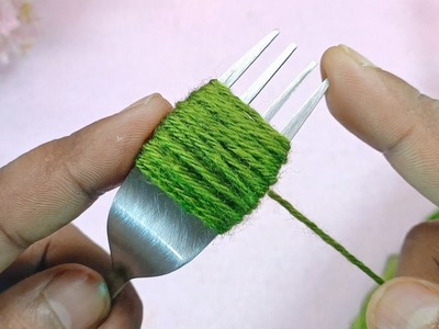 Superb Woolen Flower Making Ideas with Fork - Hand Embroidery Amazing Trick - DIY Woolen Flowers