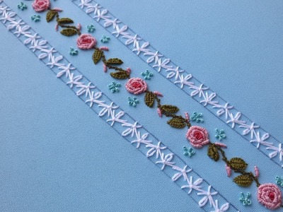 Border line of roses and forget-me-not flowers Border embroidery