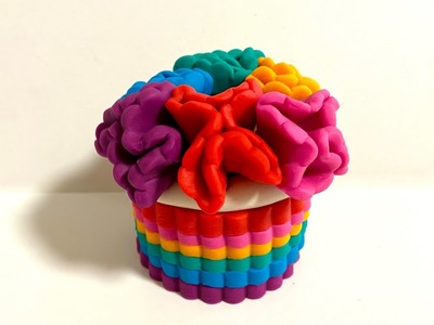 ❤️ Clay with me- how to make a Rainbow cake. flowers. play doh model craft tutorial easy