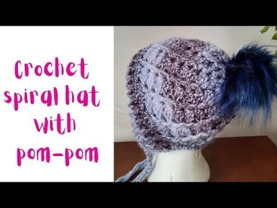 Crochet Spiral Hat With a Pom-Pom.