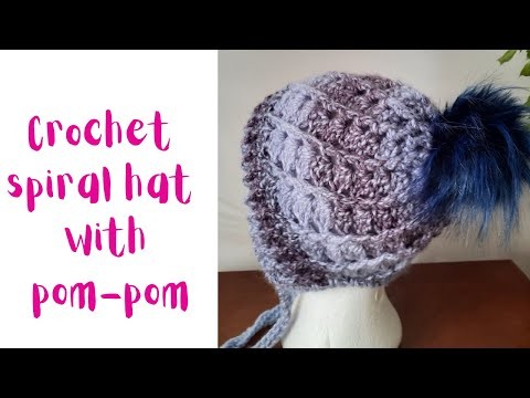 Crochet Spiral Hat With a Pom-Pom.