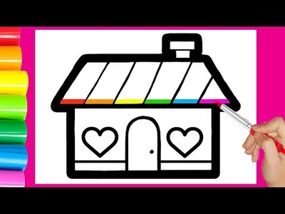 How To Draw Cute House With Rainbow Colors For Children