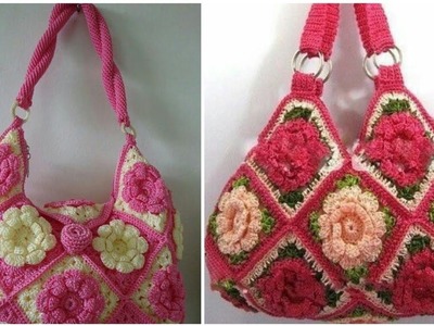 Most embellished women crochet flowers handbags patterns #crochethandbags