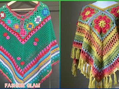 New Embellished Patterns Of Crochet poncho And Shrugs Styles.Crochet Top Shirts For Women's