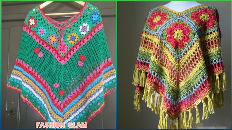 New Embellished Patterns Of Crochet poncho And Shrugs Styles.Crochet Top Shirts For Women's