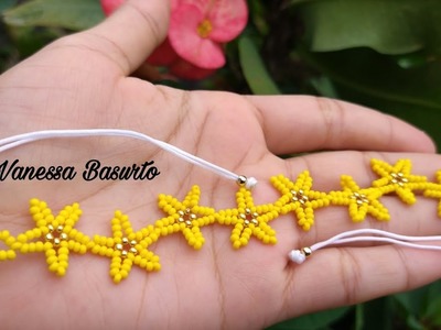 ????PULSERA DE ESTRELLAS???? CON CHAQUIRAS.MOSTACILLAS (FACIL)|How to make beaded Star bracelet (Easy) ????