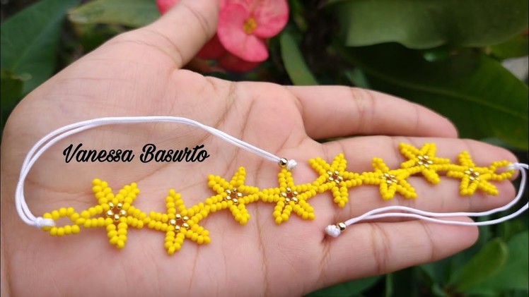 ????PULSERA DE ESTRELLAS???? CON CHAQUIRAS.MOSTACILLAS (FACIL)|How to make beaded Star bracelet (Easy) ????