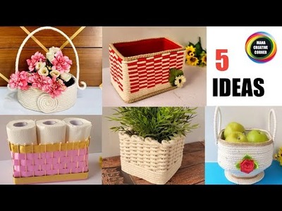 5 Different Rope Basket making ideas for storage. 5 DIY rope Basket ideas.5 diy storage baskets