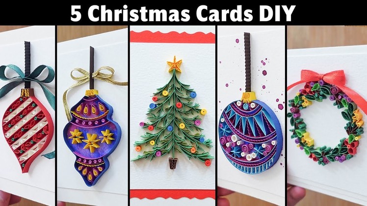 DIY 5 Paper Quilling Christmas Cards | Tree, Wreath, Ornaments | Art Ideas