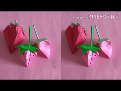 DIY paper strawberry #paper craft idea #paper folding #how to make paper ????