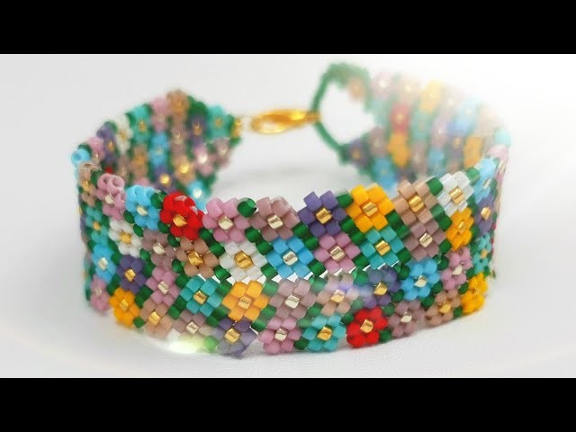 How to make a beaded flower bracelet ❀ Peyote stitch bracelet tutorial