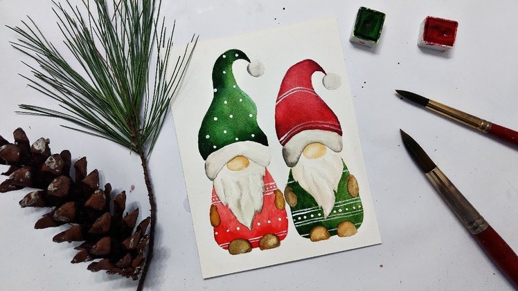 How to paint Holiday Gnomes in WATERCOLOR » Easy DIY Christmas cards for beginners STEP BY STEP