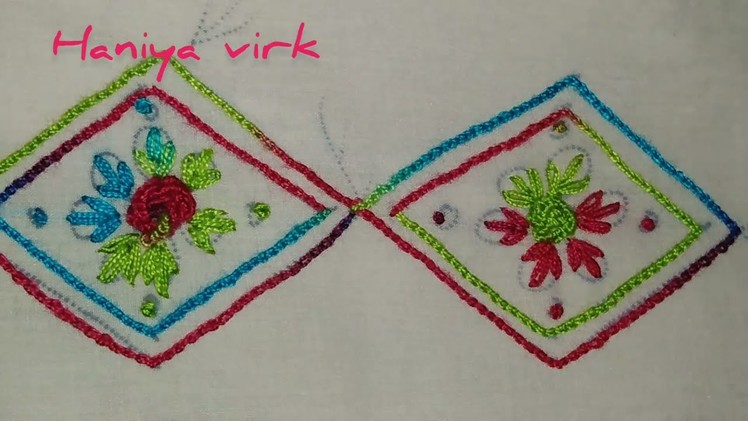 Border hand embroidery with basic stitches by haniya virk