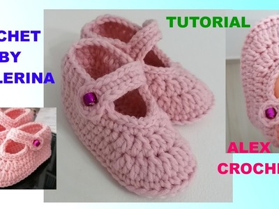 CROCHET BABY SHOES BALLERINA from 0 to 6 months EASY BEGINNERS TUTORIAL ALEX