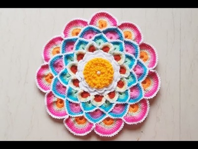 Crochet flower centerpiece tutorial |  Crochet table mat.table cover. Thalposh