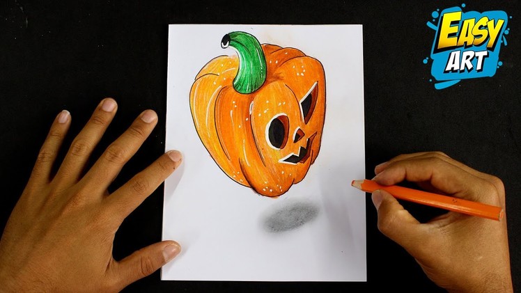 ????Dibujos 3D - Como Dibujar una CALABAZA 3D Halloween  - How to Draw a 3D Pumpkin - Easy Art