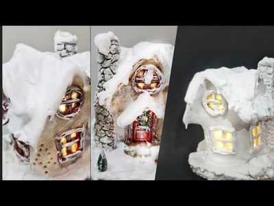 DIY Christmas Fairy House Lamp Using Jar, Cardboard & Air Dry Clay Craft Ideas
