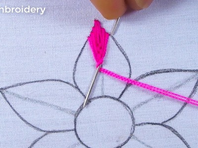 Hand Embroidery Creative Work New Fly Stitch Fancy Flower Design Needle Work Idea With Easy Sewing