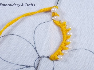 Hand embroidery pearl and thread combined amazing needle work flower design for beginners