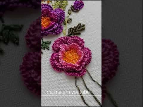 Brazilian embroidery Tricolor flower tutorial #shorts