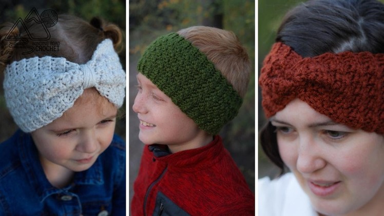 CROCHET: Easy Ear warmer in 4 Styles, Step by step crochet pattern by Winding Road Crochet