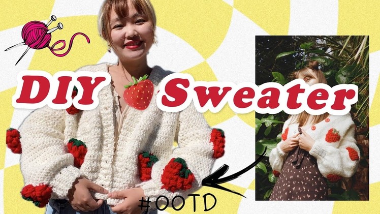 DIY Viral???? Chunky sweater Strawberry  cardigan Full Tutorial #stawberrycardigan #cardigan #crochet