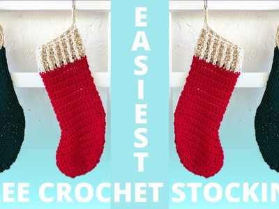Easiest Crochet Christmas Stocking in Rows Free Beginner Pattern Bulky Yarn Easy Fast & Fun