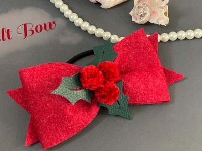Felt Bow Hairband For New Year , Diy , How to make felt bow with pom poms