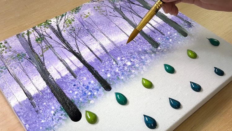 Lavender Flower Forest. Easy Acrylic Painting Technique