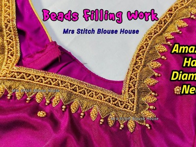 Beads Filling Aari Embroidery Work | Blouse Back Neck Designs | Mrs Stitch Blouse House