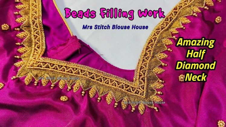 Beads Filling Aari Embroidery Work | Blouse Back Neck Designs | Mrs Stitch Blouse House