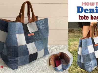 How to sew a denim tote bags tutorial. how to sew a denim tote bags with compartment tutorial.