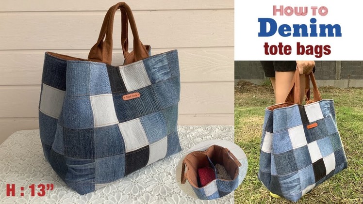 How to sew a denim tote bags tutorial. how to sew a denim tote bags with compartment tutorial.
