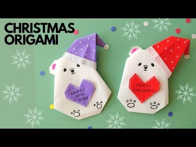 Origami polar bear | Christmas card | easy origami bear message card | bear origami