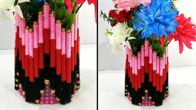 DIY Flower Vase Out of Waste Newspaper and Wool | Home Decor Idea