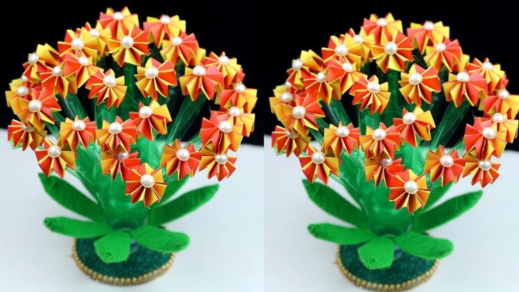 DIY Guldasta with paper flower and plastic bottle at home | DIY NEW DESIGN PAPER FLOWER