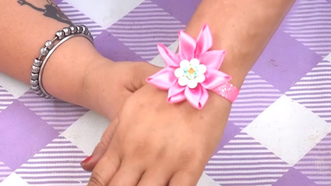 How To Make Flowers Bracelet, DIY Flower Bracelet, DIY Ribbon Wrist ...