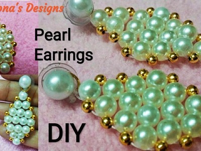 How To Make Pearl Earrings At Home. DIY. Jewellery Making Tutorial. Shabna's Designs