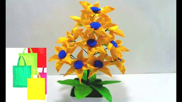 How to Make Very Easy Shopping Bag Flowers - DIY Making Shopping Bag Flowers - Best Out of Waste