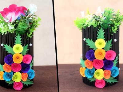 Newspaper Flower Vase DIY Newspaper Crafts Best out of Waste -#DIY