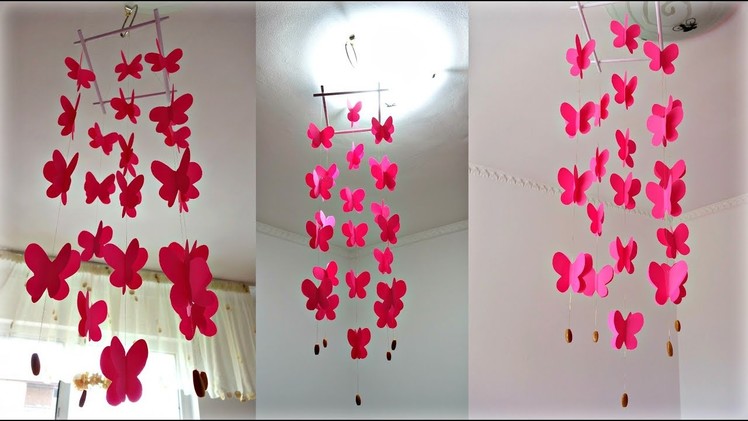 Waterfall of paper butterflies | Paper decorations for simple room decor #DIY
