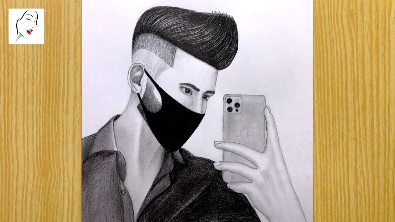 A Mask Boy with Selfiee Sketch for beginners, How to Draw a boy, Draw a ...