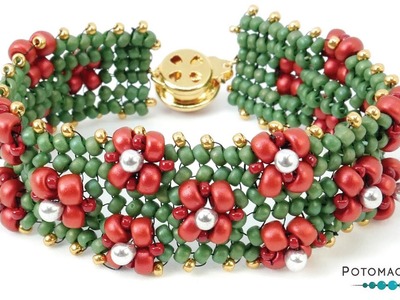 Christmas Flower Bracelet - DIY Jewelry Making Tutorial by PotomacBeads