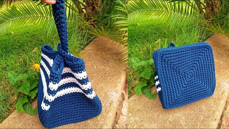 Crochet bucket bag:an easy tutorial on how to crochet Japanese knot bag. Bolsa de croche