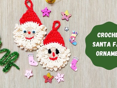 Crochet Santa Face Ornament Easy Christmas Tree Decoration