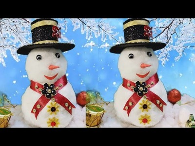 Diy Snowman.Christmas craft ideas diy.How to make Snowman from cotton and newspaper.Snowman craft