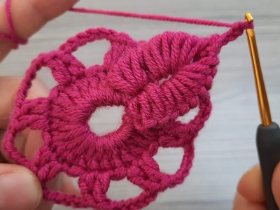 FANTASTIC Super Very Easy Crochet Flower With 3D String Petals. Fabulous Home Decor Tığ işi motif