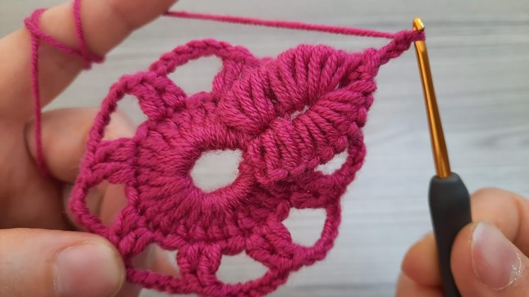FANTASTIC Super Very Easy Crochet Flower With 3D String Petals. Fabulous Home Decor Tığ işi motif