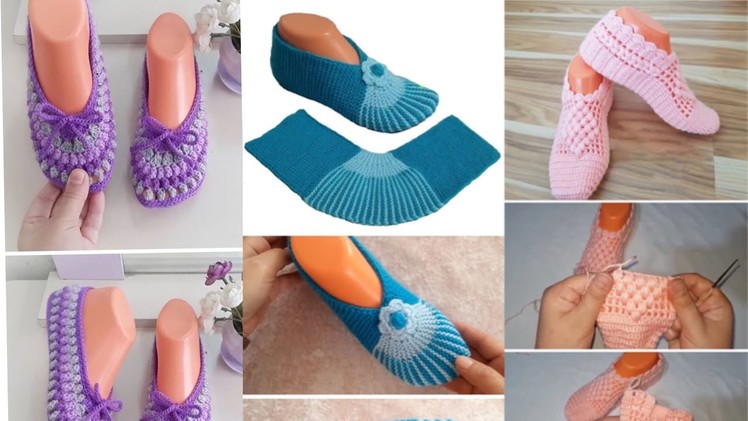 Hermosas pantuflas tejidas en la técnica de crochet