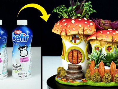 How to make a Mushroom House Planter from a Plastic Bottle - Creative D2H #83